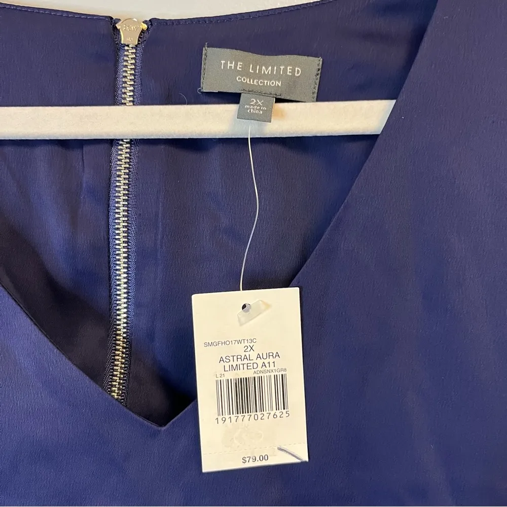 The Limited Blouse Astral Aura Blue Sleeveless V Neck w/ Lace Trim Hem Sz 2X NWT - Image 3