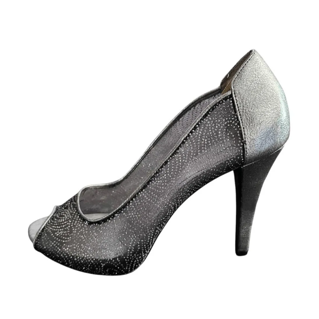 Style & Co. Heels Women Silver Pewter Peep Toe Naveah Mesh Elegant Size US 9.5 - Image 4