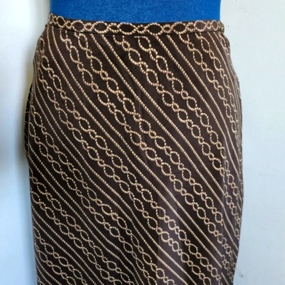 INC International Concepts Silk Brown with Gold Rope Design Maxi Skirt Size 6 - Image 2