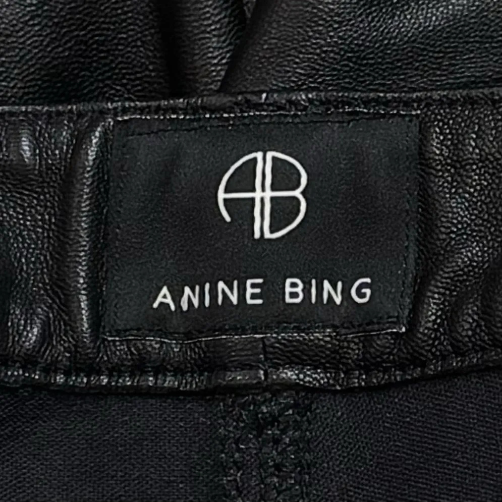 Anine Bing Connor Pants Black Lamb Leather High Rise Belted Straight Leg 40(M) - Image 8