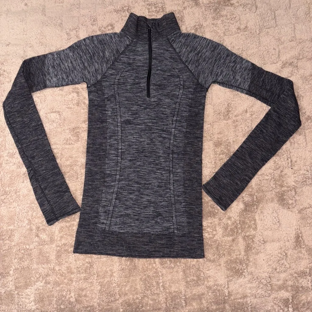 Lululemon Swiftly Wool 1/2 Zip Hoodie Heather Teal Merino Wool Long Sleeve Top 2 - Image 9