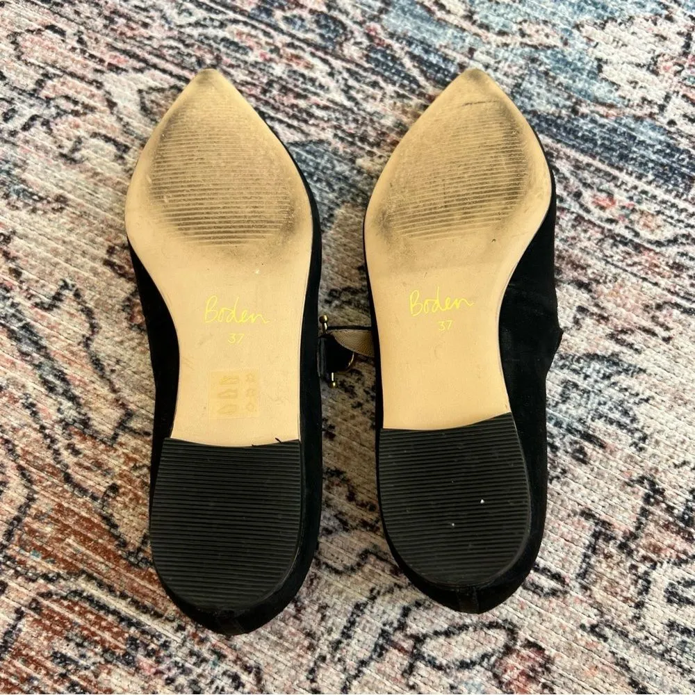 Boden Flat Buckle Mary Jane Ballet Flats Size 37 Suede Black Pointed Toe Shoes - Image 9