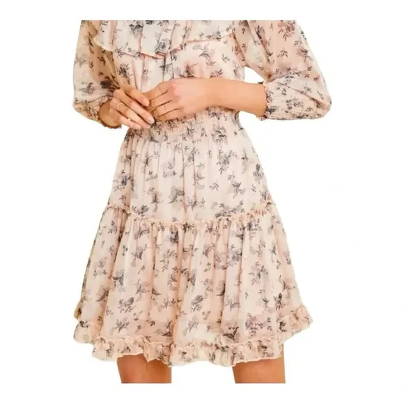 HAYDEN Los Angeles Floral Off Shoulder Mini Dress Blush Tiered‎ Women Size Small - Image 15