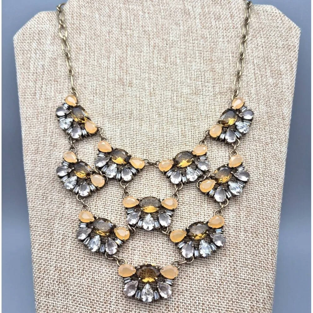 NWT J.Crew Gold Tone Statement  Necklace Amber Honey Color & Clear Stones 19" - Image 2