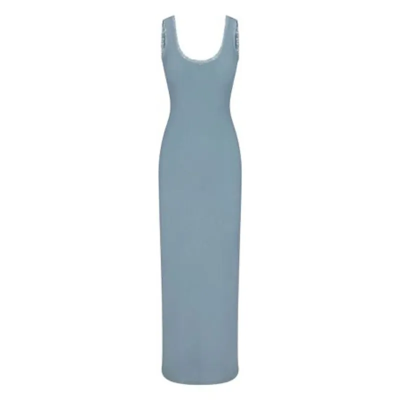 Skims Soft Lounge Lace Scoop Neck Dress Arctic Blue Maxi Size Small - Image 12