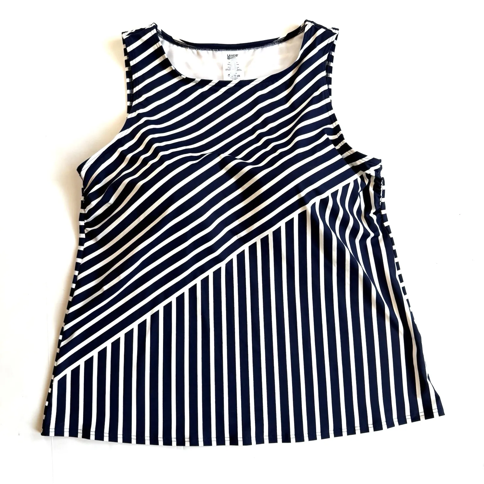 Lands End Tankini Swimsuit Top Women 16W 1X Navy White Striped High Neck Modest - Image 3