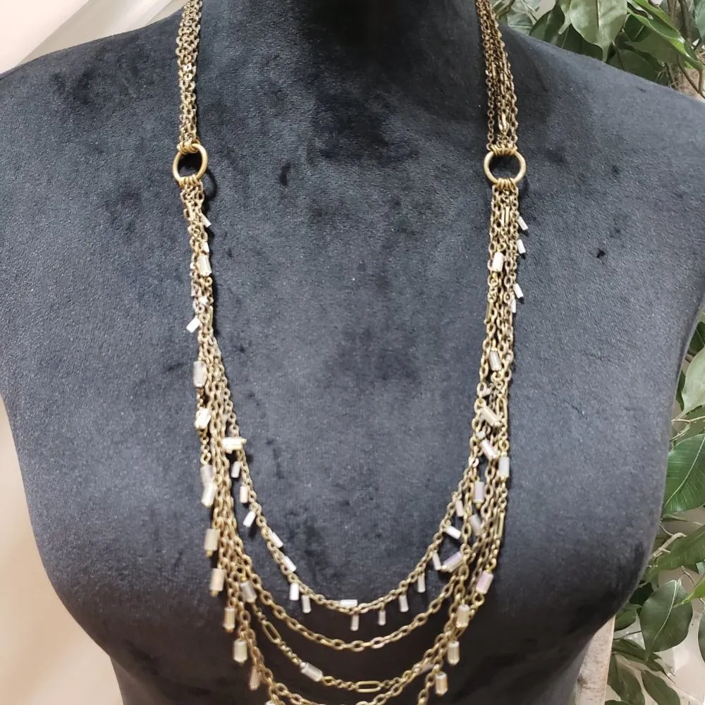 Coldwater Creek Marked Layered Five Strand Gold Tone Glass Beads Necklace - Image 2