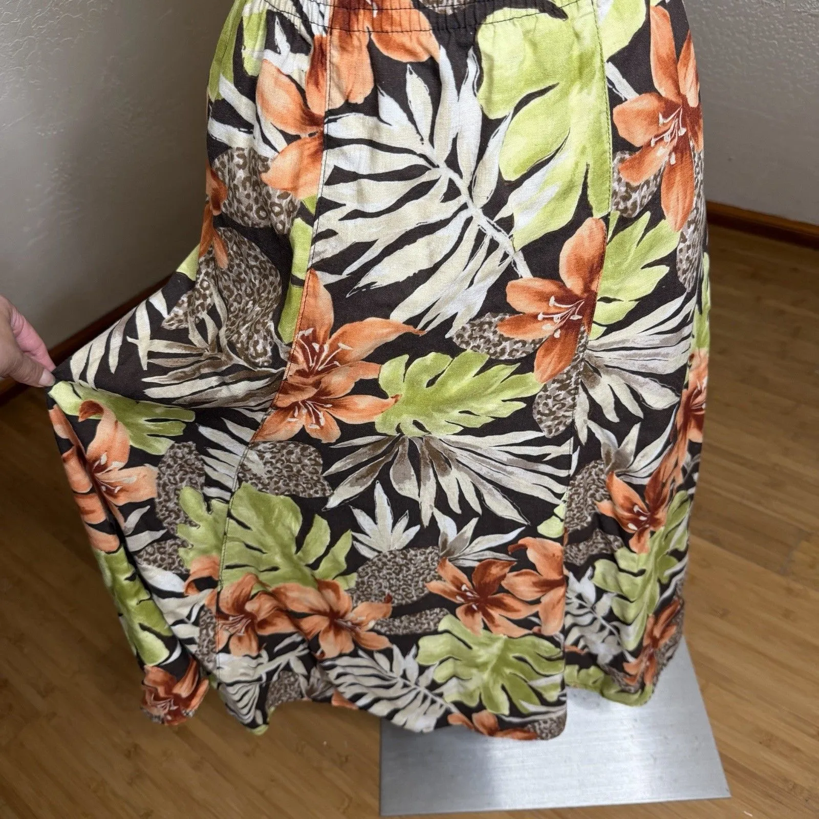 Napa Valley Midi Skirt Womens 12 Petite Floral Linen Blend Flowy Coconut Girl Size 12P - Image 3