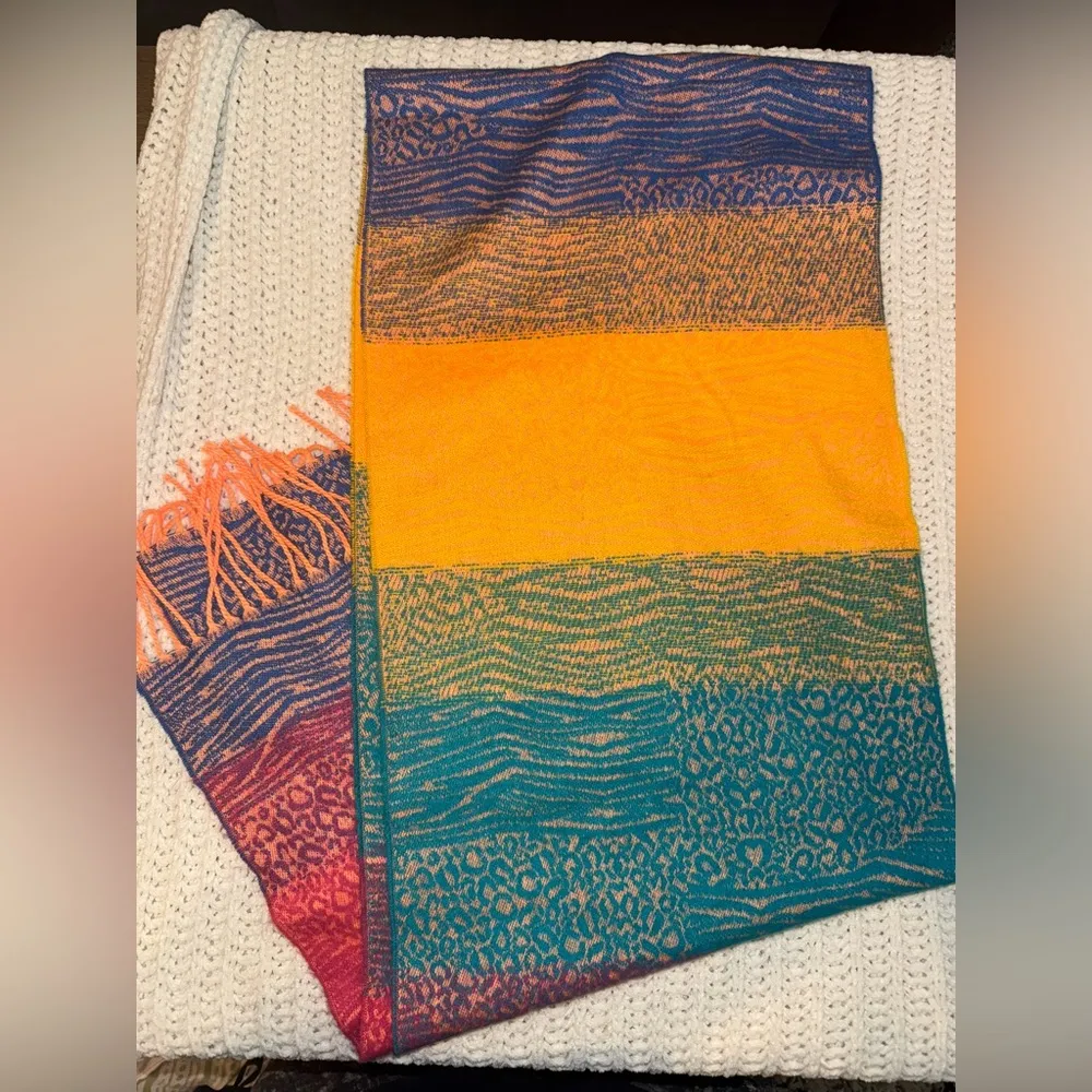 100% Cashmere Rainbow Scarf Made in Scotland - Image 3