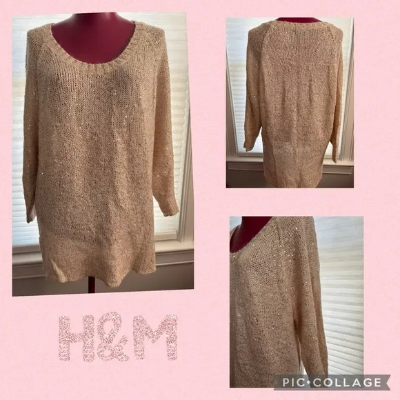H&M blush colored sequins sweater in Medium - Image 2