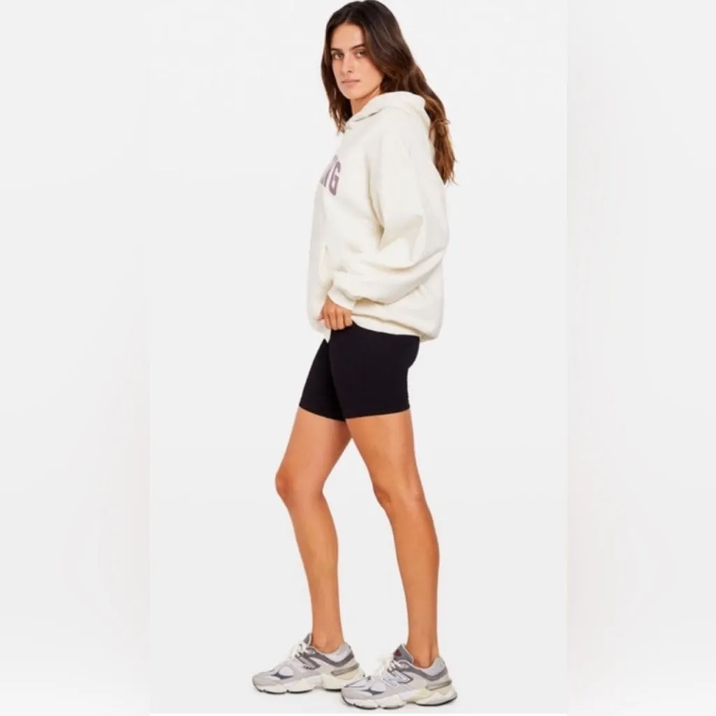 Anine Bing‎ Sport Harvey Womens Cream Hoodie Sweatshirt Purple Letters Sz Large - Image 6