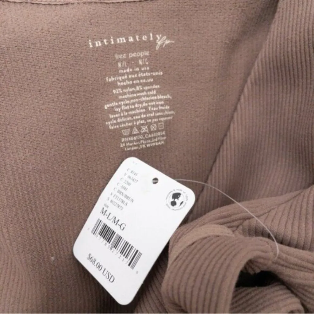 NWT Free People Meg Seamless Vneck Long Sleeve Bodysuit M/L Ash Brown Ribbed - Image 4