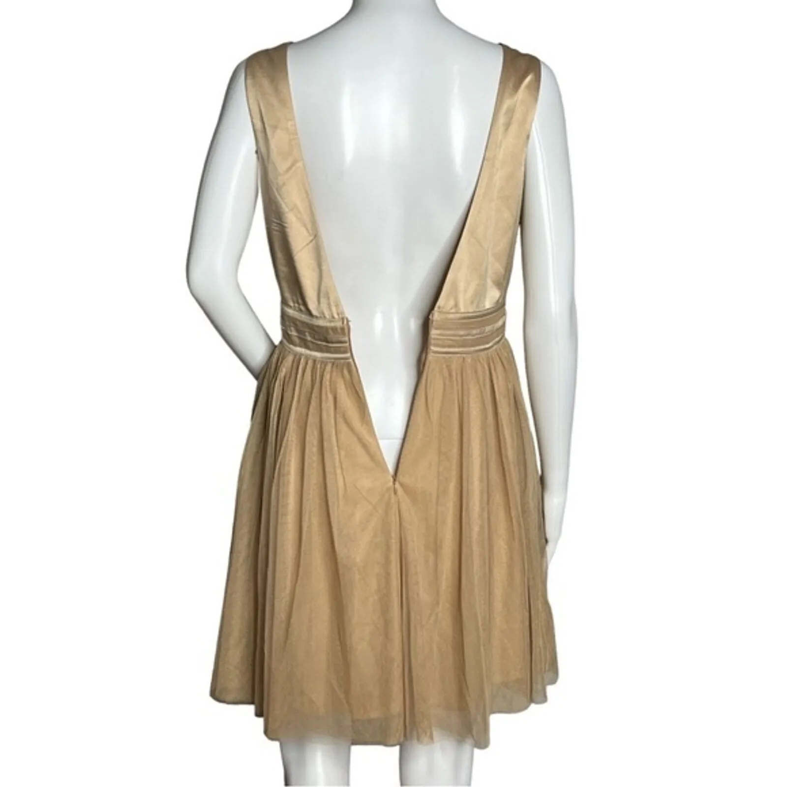 Ark & Co Dress Womens Medium Taupe Satin & Tulle Mini Dress Fit‎ & Flare Fairy Tan - Image 4