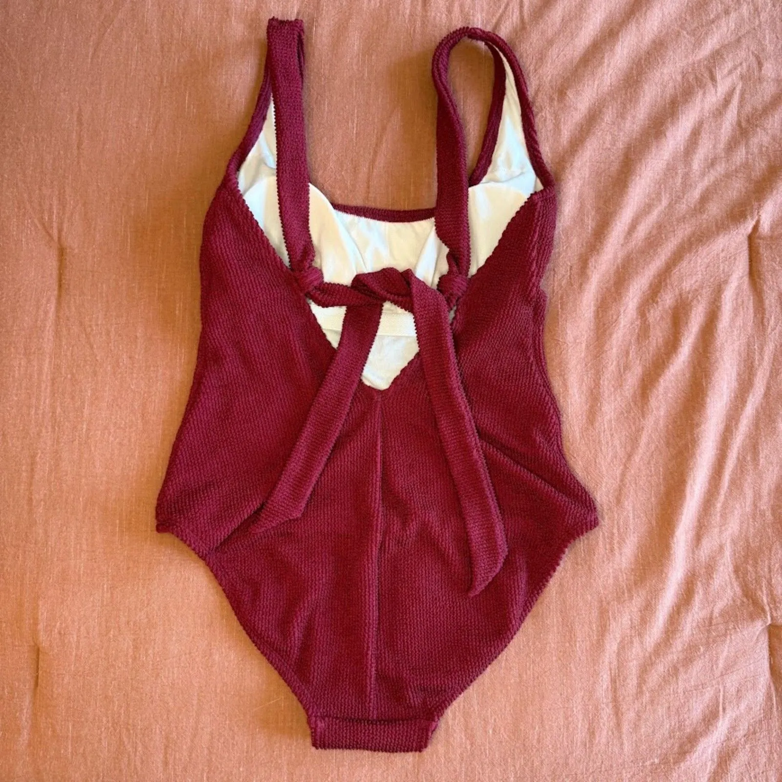 Kona Sol Crinkle Ribbed Scoop Tie Back Swimsuit in Burgundy Red Size Medium NWT - Image 7