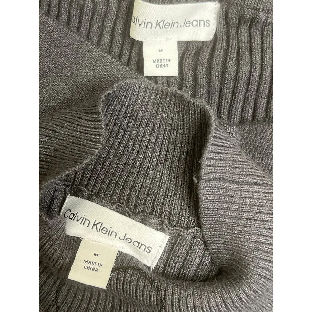Calvin Klein Jeans Soft Ribbed Knit Joggers & mockneck top gray SET, size M, NWT - Image 3