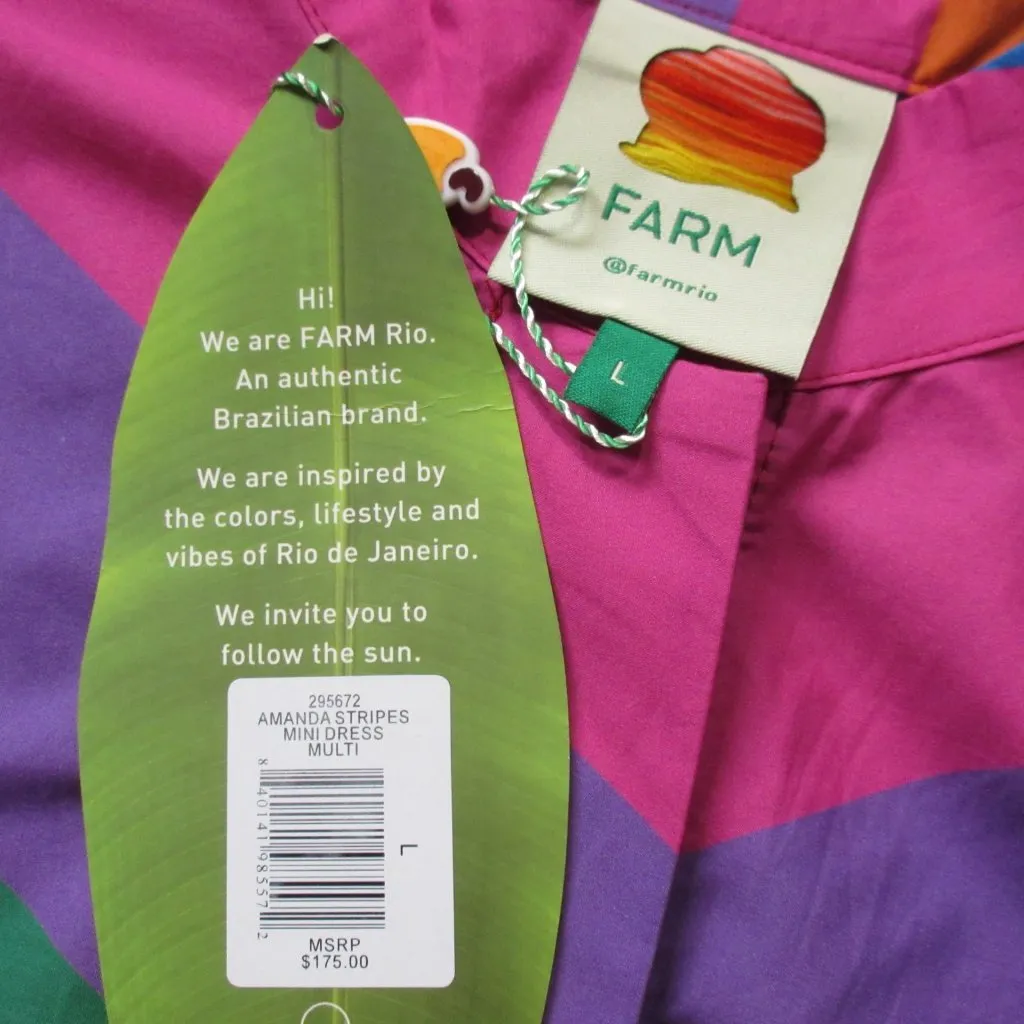 NWT Farm Rio Amanda Stripes Mini in Rainbow Stripe Cotton Shirt Dress L - Image 4