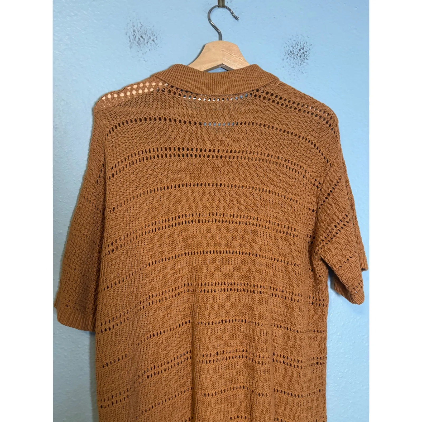 L Space Marbella Knit Short Sleeve Oversized Swim Cover Polo Brown Size Small - Image 8