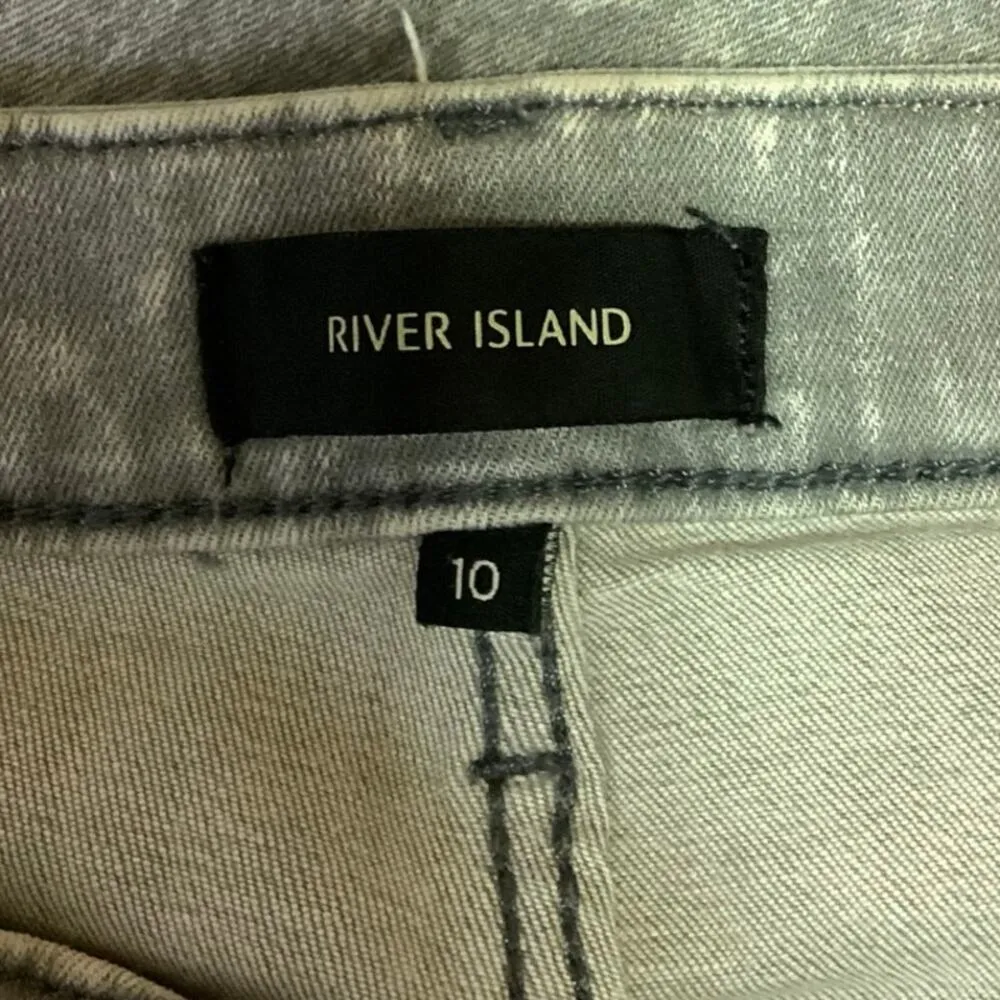 River Island Gray Acid Wash Mid Rise Cotton Stretch Denim Skinny Jeans Size 28 - Image 4