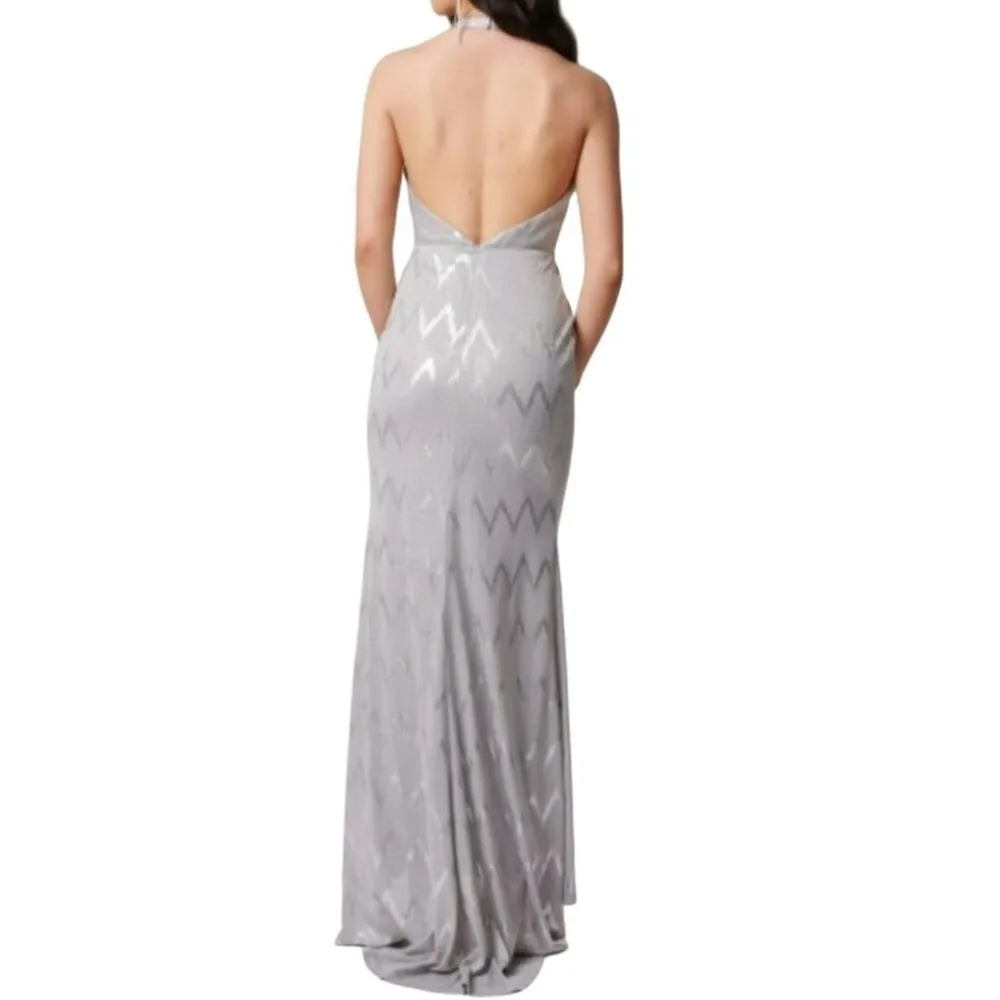 Forever Unique Metallic Zigzag Missouri Maxi Dress Silver Size 4 NWT - Image 4