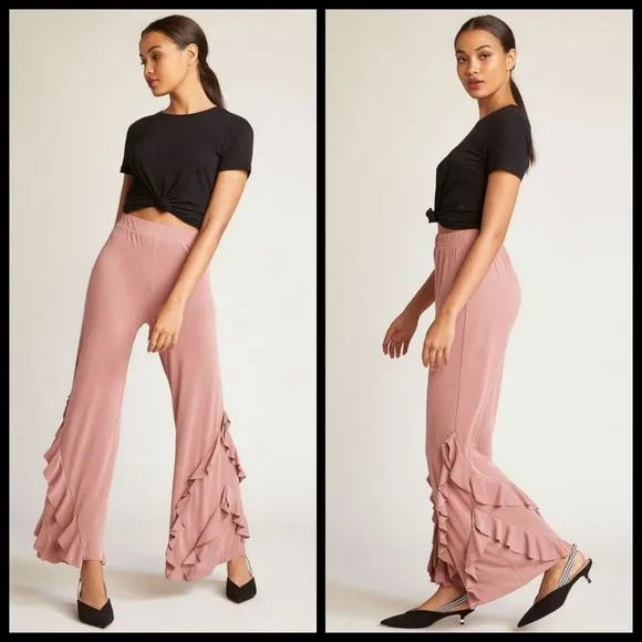 BB Dakota 💕💕 Wide Leg Modal Ruffle Pants Blush - Image 2