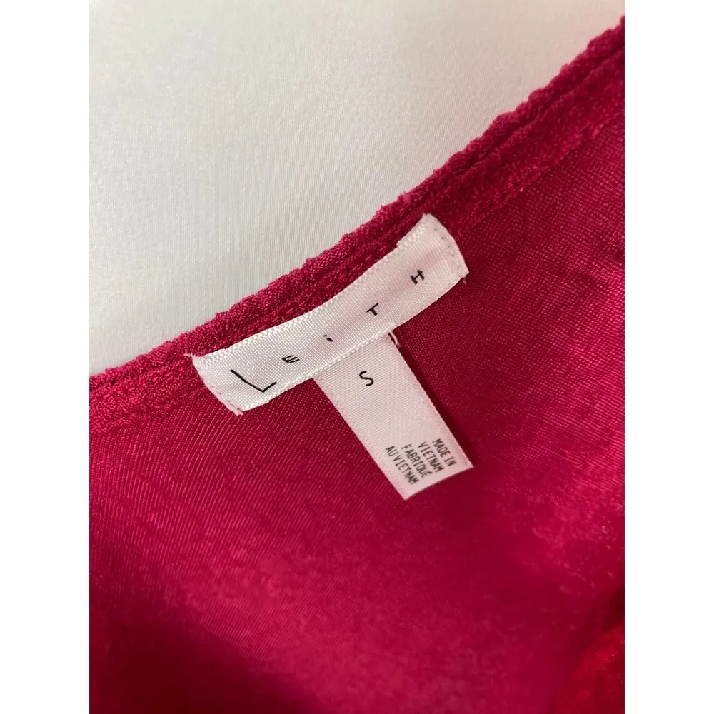 NWT LEITH Ruched V-Neck Bodysuit Red Beetroot S - Image 5