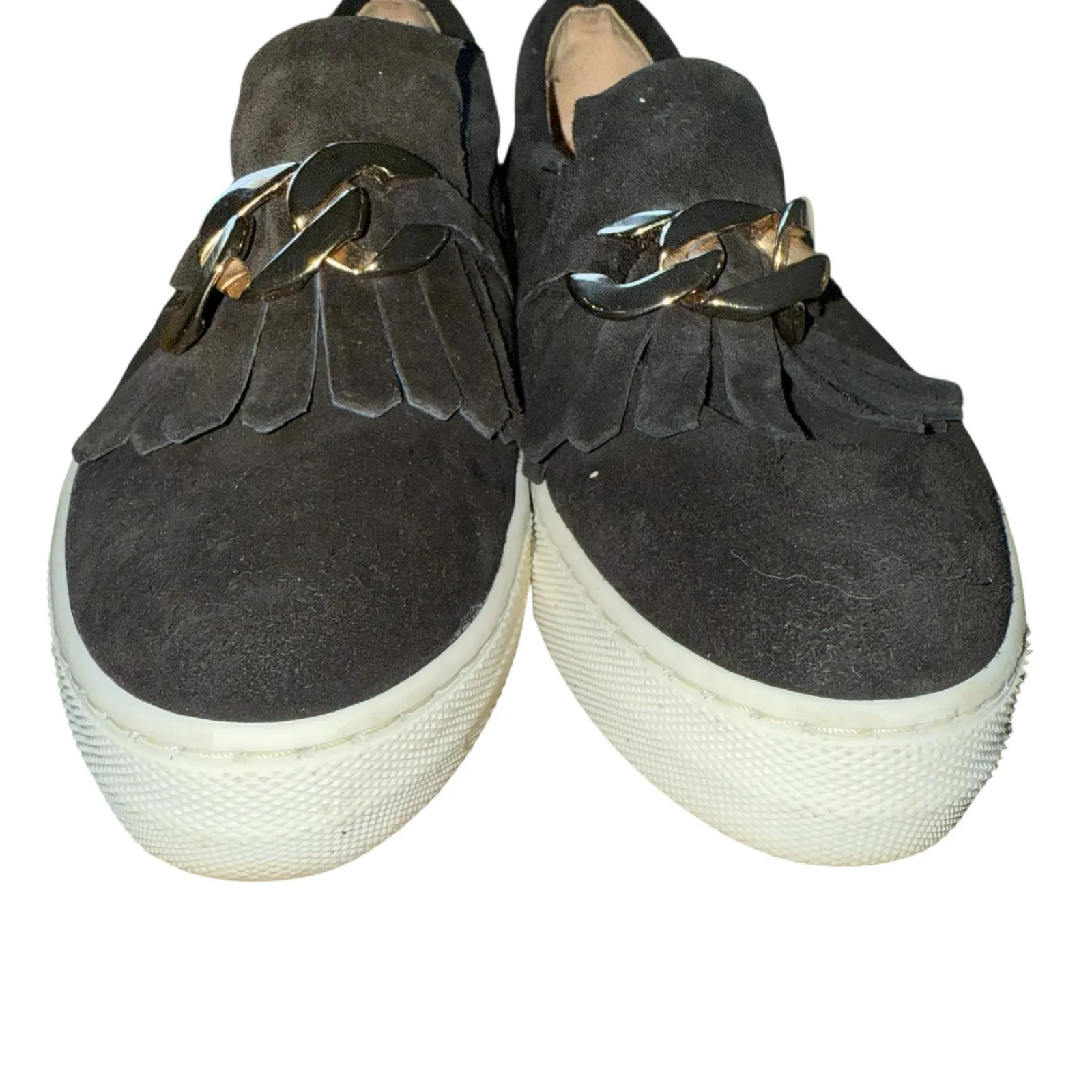 Sesto Meucci Calyce Novel Kiltie Sneakers Black Suede Golden Hardware Size 9 - Image 9