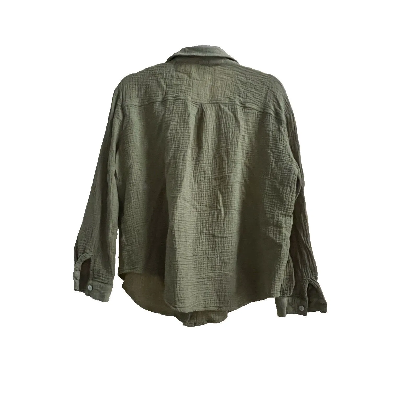 Princess Polly Sage Green Gauze Cotton Long Sleeve Button Down Oversize Shirt - Image 6