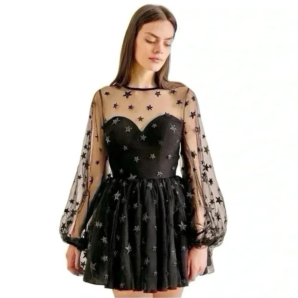 Lirika Matoshi Teuta Star Tulle Dress XL Black Celestial Mini Fairycore - Image 7