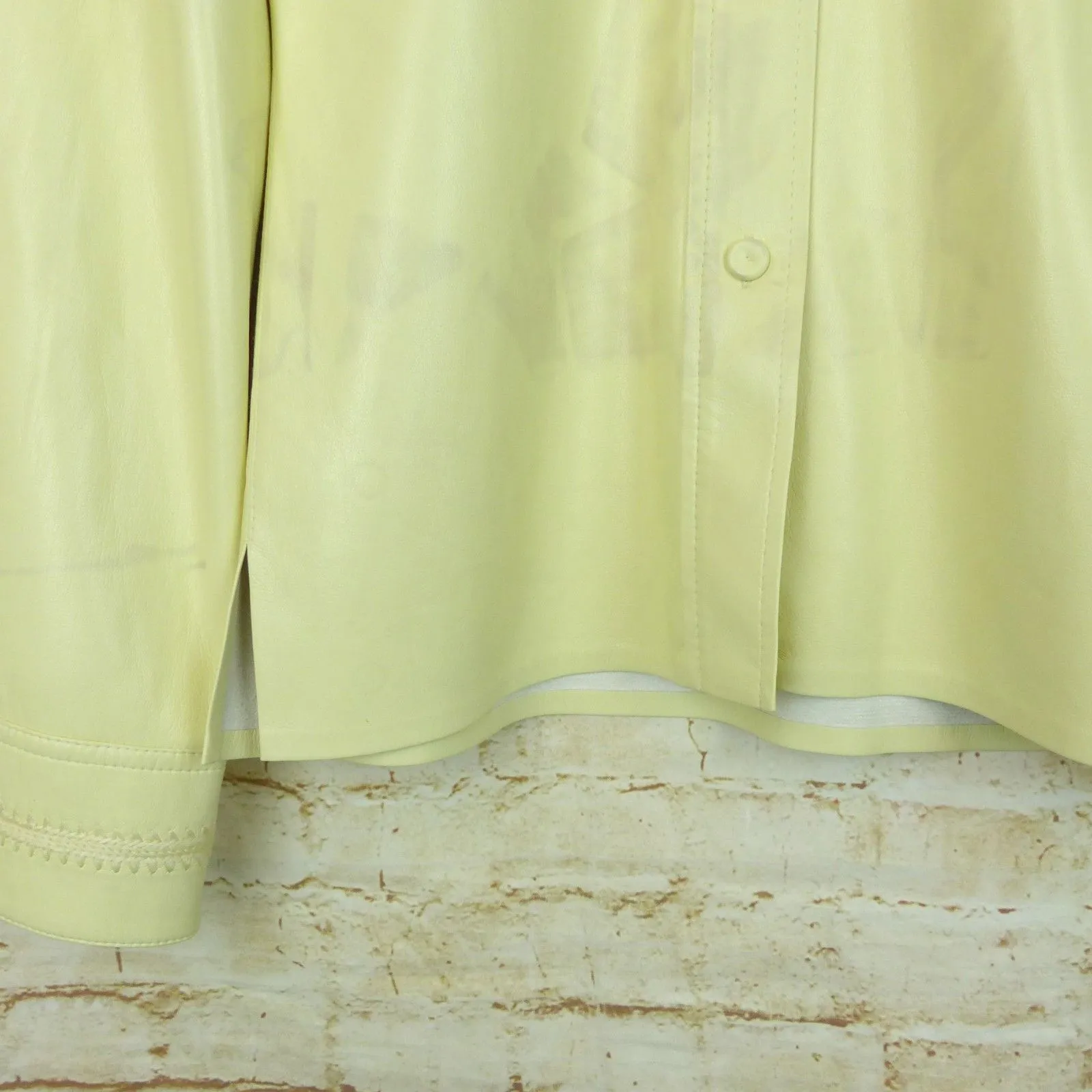 Nanushka Vegan Leather Shirt Womens S Pale Pastel Yellow Whipstitch Detail FLAWS - Image 8