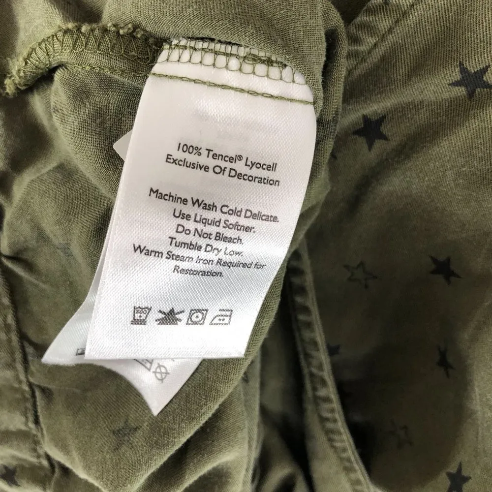 Eddie Bauer Womens Top Faux Wrap Surplice Neckline Star Print Olive Green S - Image 4