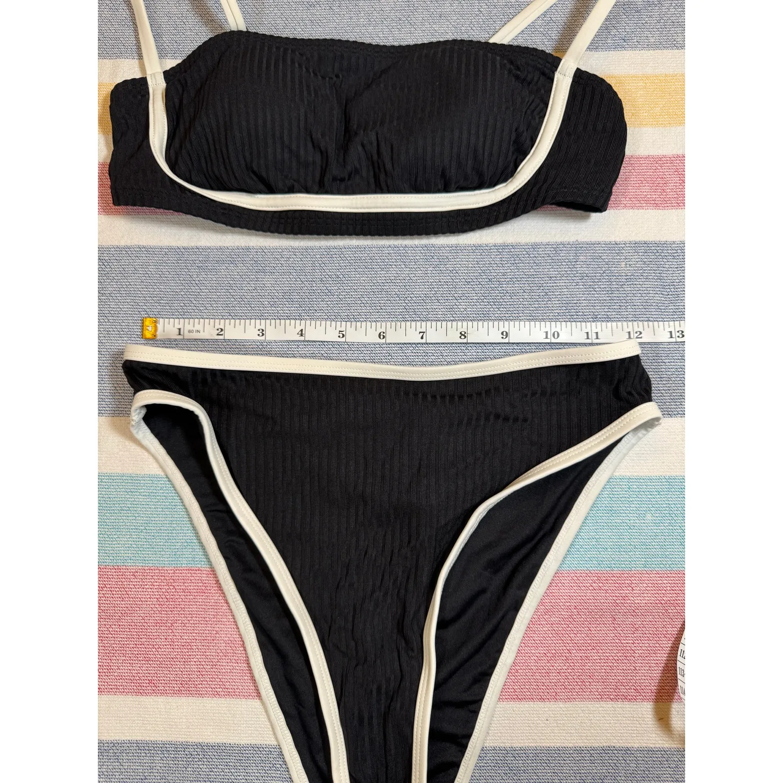 CUPSHE Black & White Ribbed Bikini Set | Size Small | Colorblock Swimsuit | NWT - Image 4