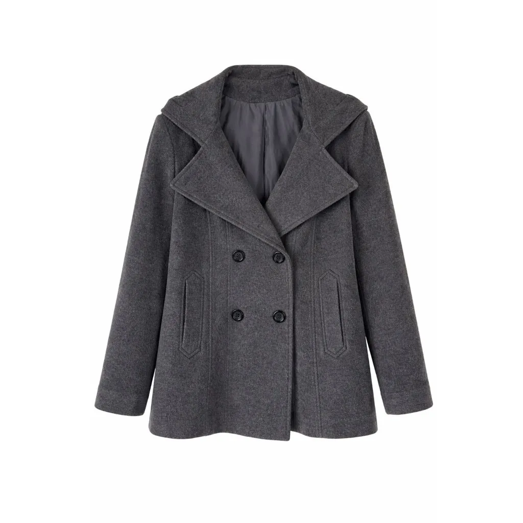 AK Anne Klein Siz XL Hooded Peacoat Wool Blend Double - Image 4