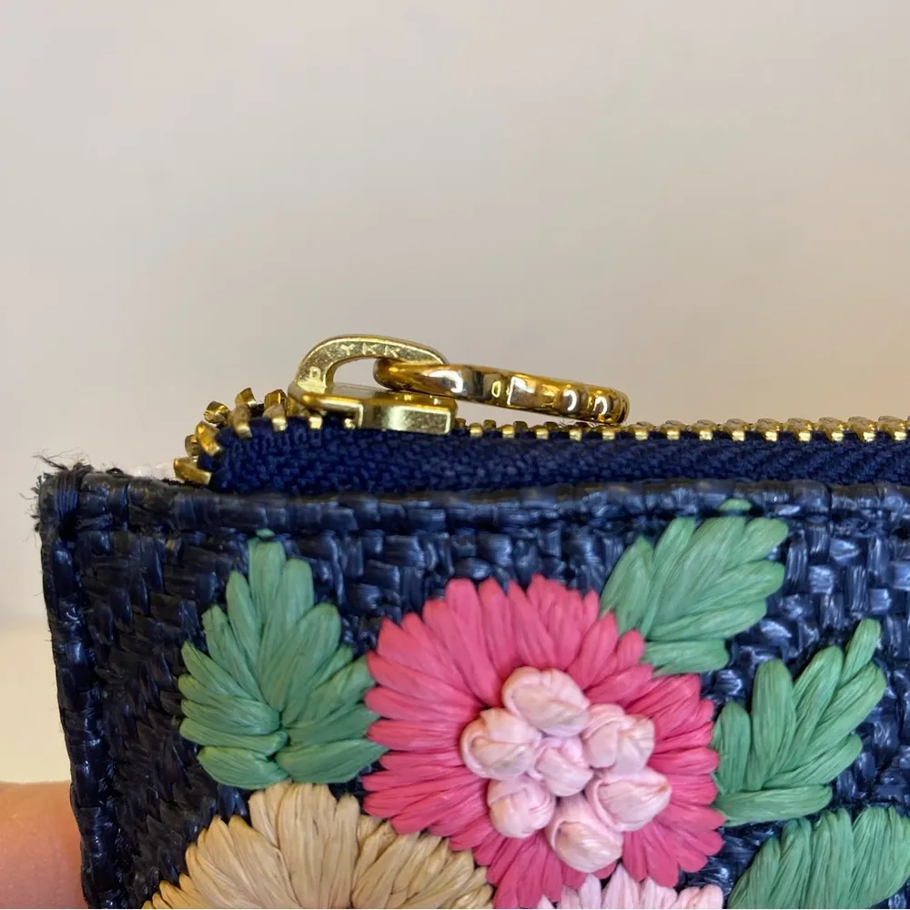 LELE SADOUGHI Midnight Bouquet Floral Straw Embroidery Large Pouch Clutch Purse - Image 9