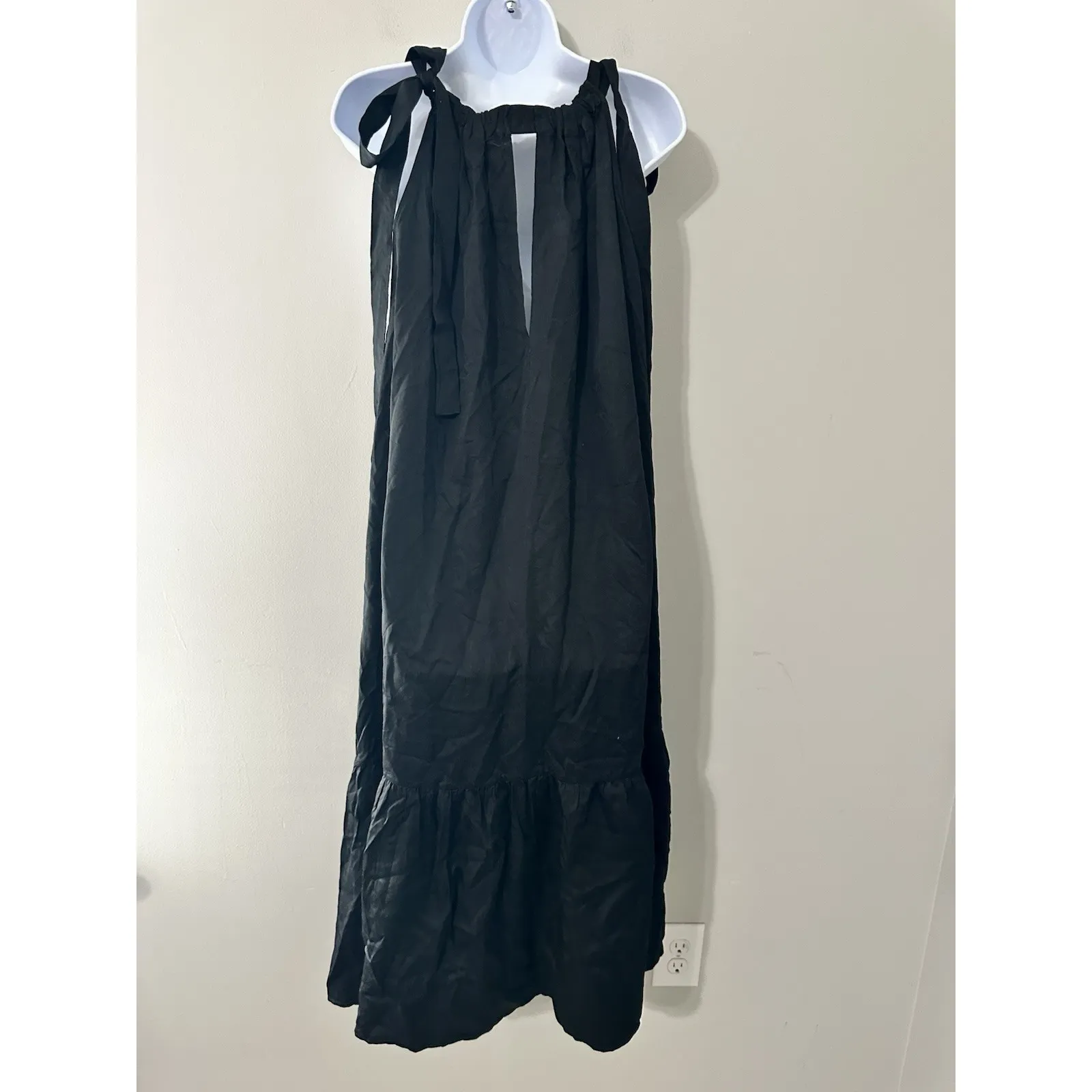 ASOS & Other Stories Gathered Black Tiered Hem Maxi Dress Size 2 - Image 4