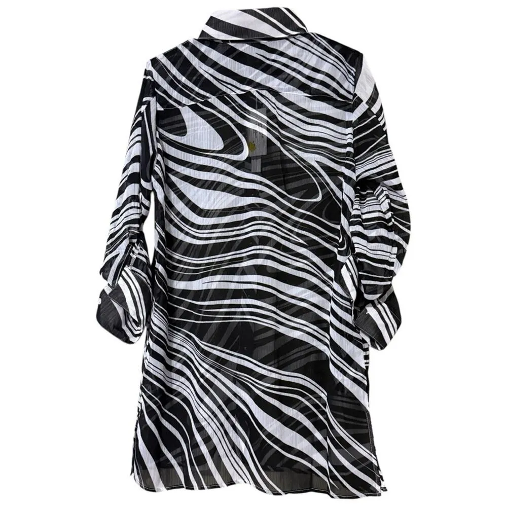 BLEU|ROD BEATTIE new wave shirt women’s size small long roll up sleeves coverup - Image 6