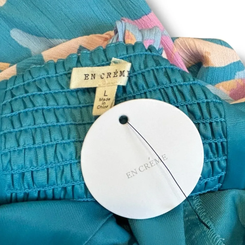 NWT Urban Outfitters En Creme Blue Pink Off Shoulder Floral Midi Dress - Large - Image 10