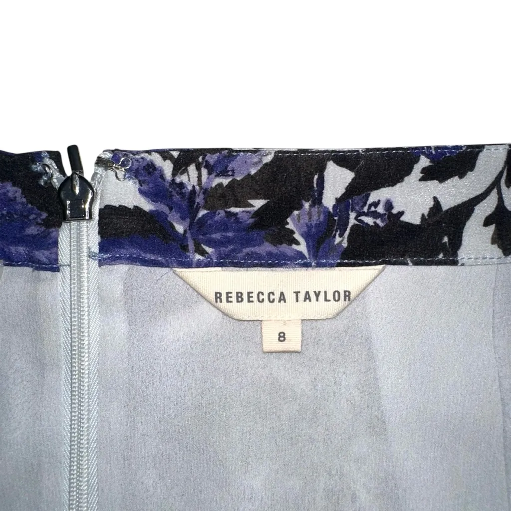 Rebecca Taylor Silk Tiered Blue and Black Ruffle Printed Midi Skirt 8 - Image 4