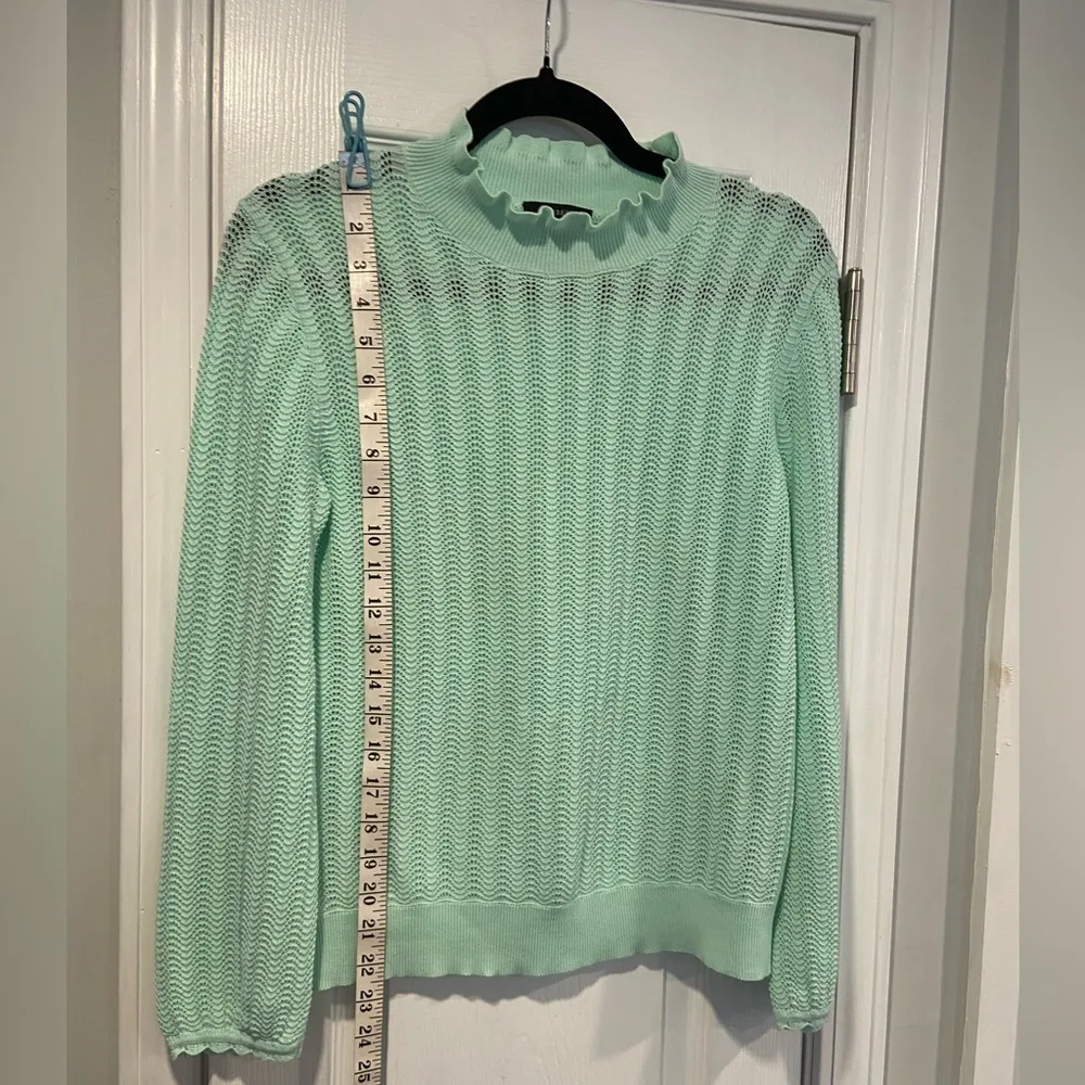 J. Crew Size S Pointelle Ruffle Mock Neck Cotton Lightweight Long Sleeve Sweater - Image 7