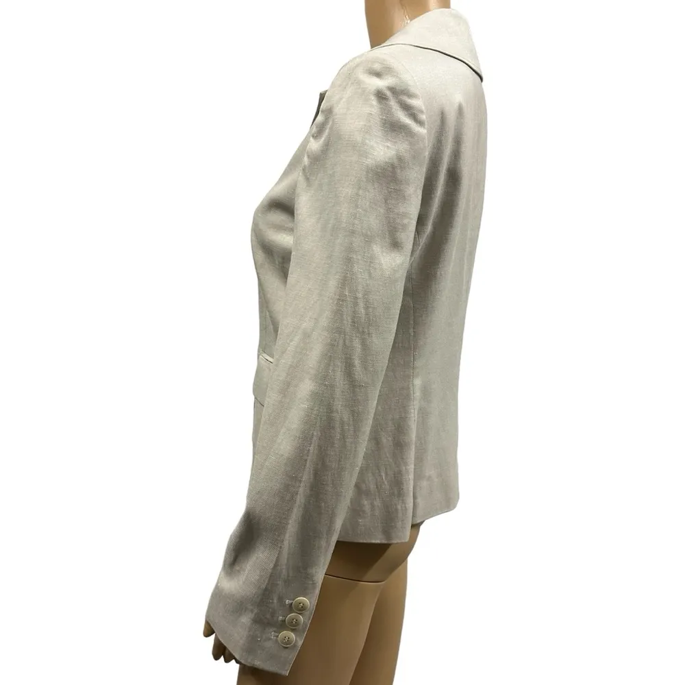 Loft Ann Taylor Silk Linen Blend Khaki Cream 3 Button Faux Pocket Blazer Size 6 - Image 5