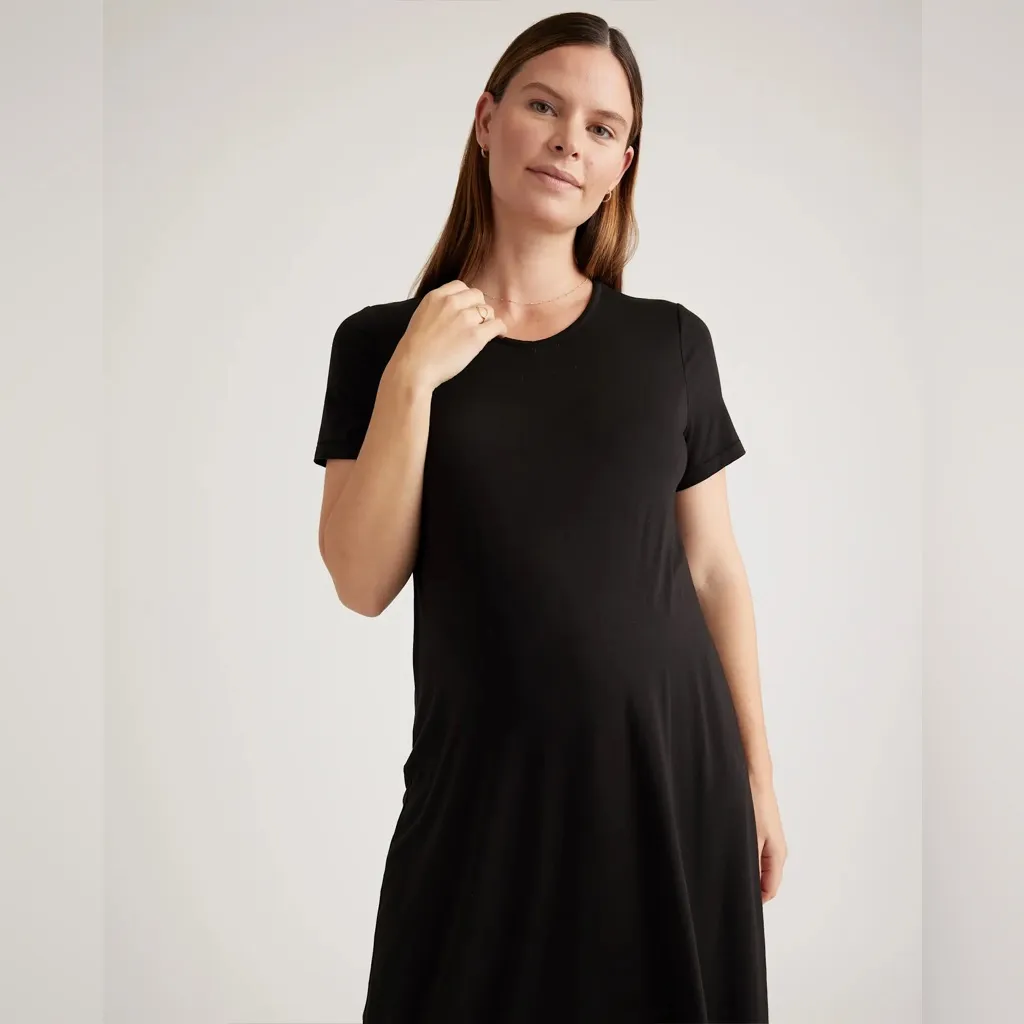 NWOT Quince Elegant Black Women's Maternity T Shirt Dress Sz XS - Image 2