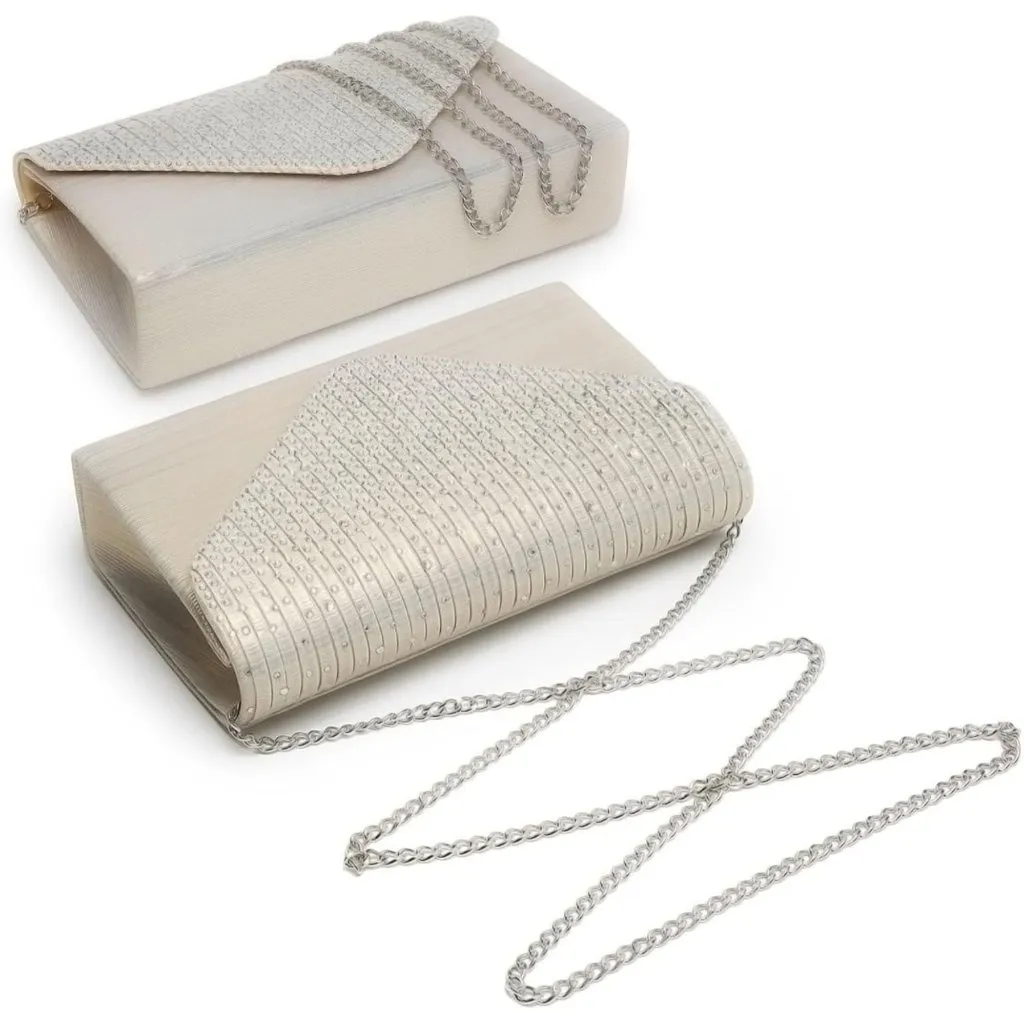 ⚡Women's Magnetic Closure Chain Strap Crossbody Envelope Cream Clutch Handbag - Image 2