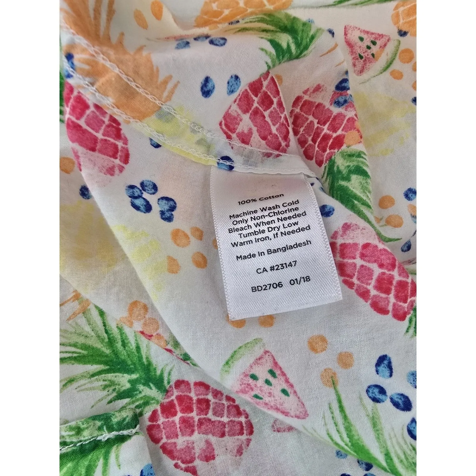 Talbots‎ Petite P Button Down Shirt Tropical Fruit Pineapple Watermelon Print - Image 4