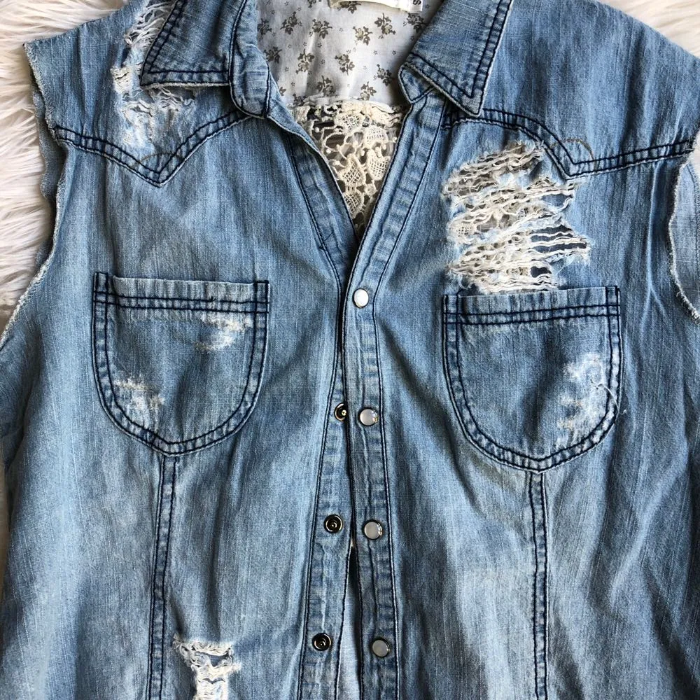 Millau Distressed Denim Vest - Image 2