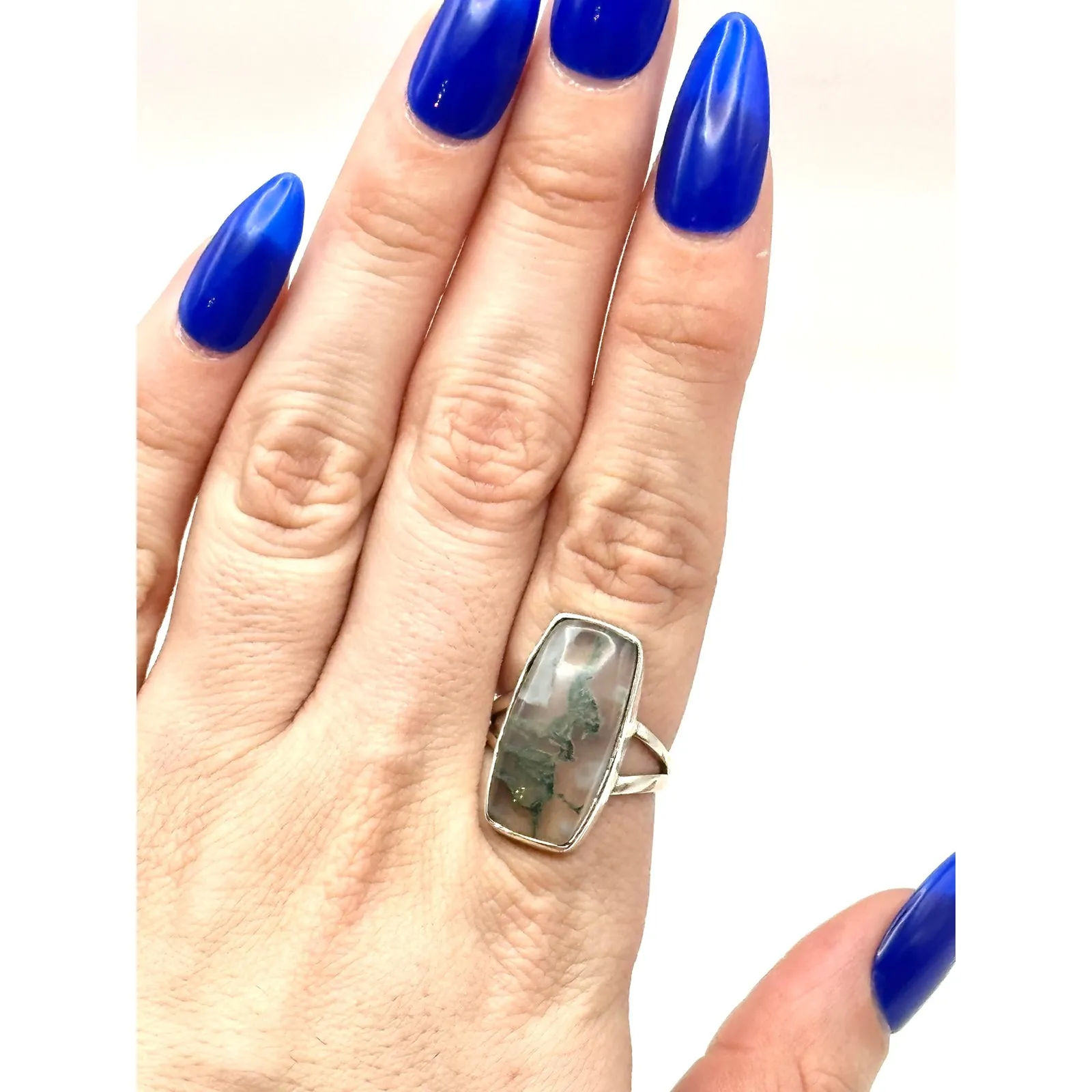 Moss Agate Sterling Silver Statement Ring Size 8 - Image 8