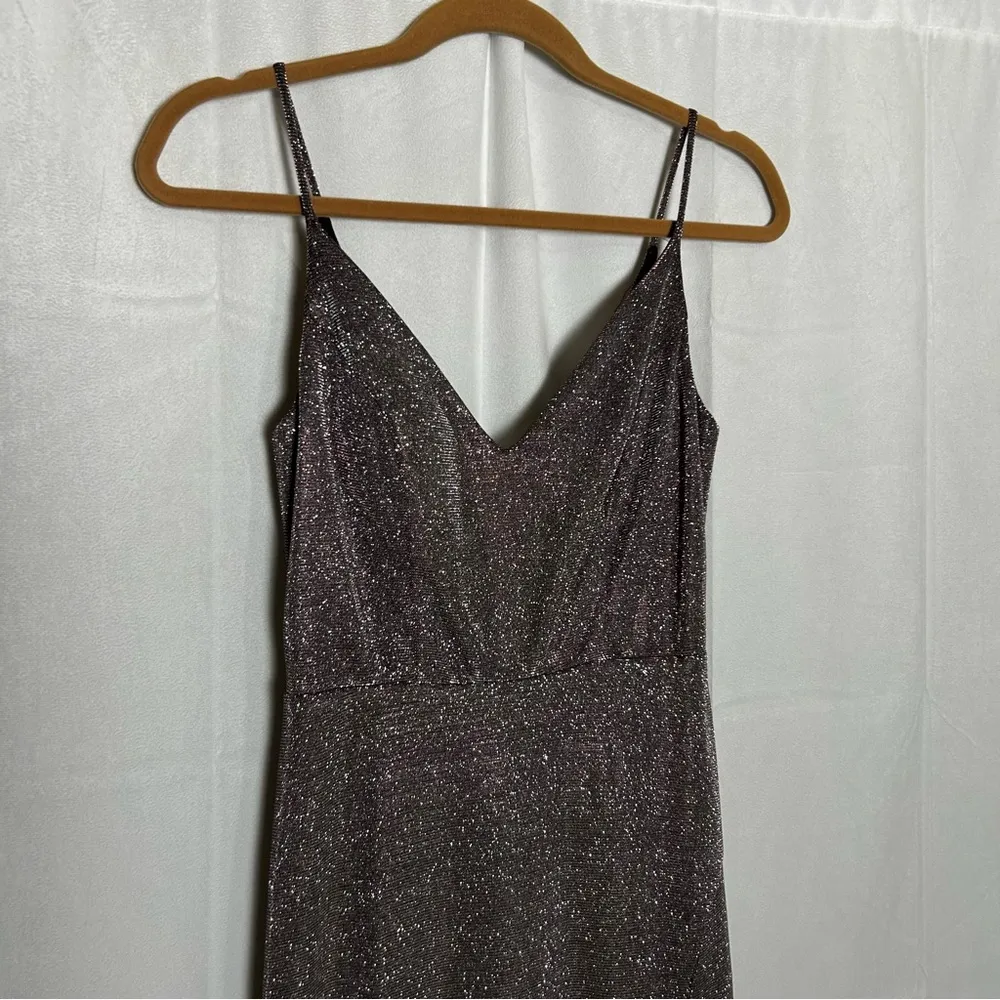 Vintage 90’s Jump Apparel Shimmery Glitter Silver Purple Full Length Maxi Dress - Image 3