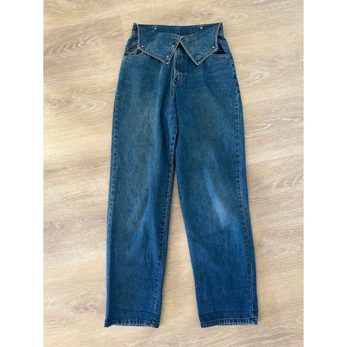 Vintage Foldover Retro Blue Jeans Size 8 - Image 5