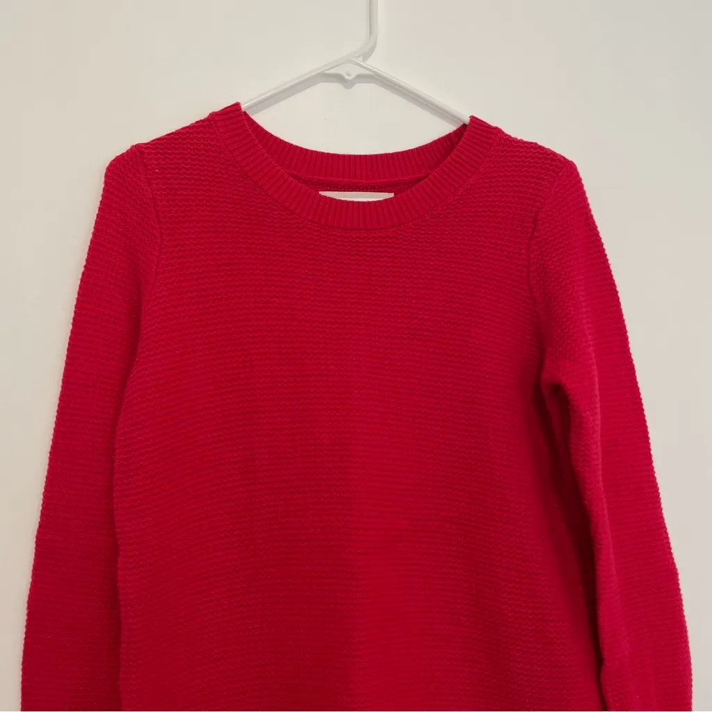 ANN TAYLOR LOFT Textured Button Cuff Sweater Bright Red 100% Cotton Crew Neck M - Image 4