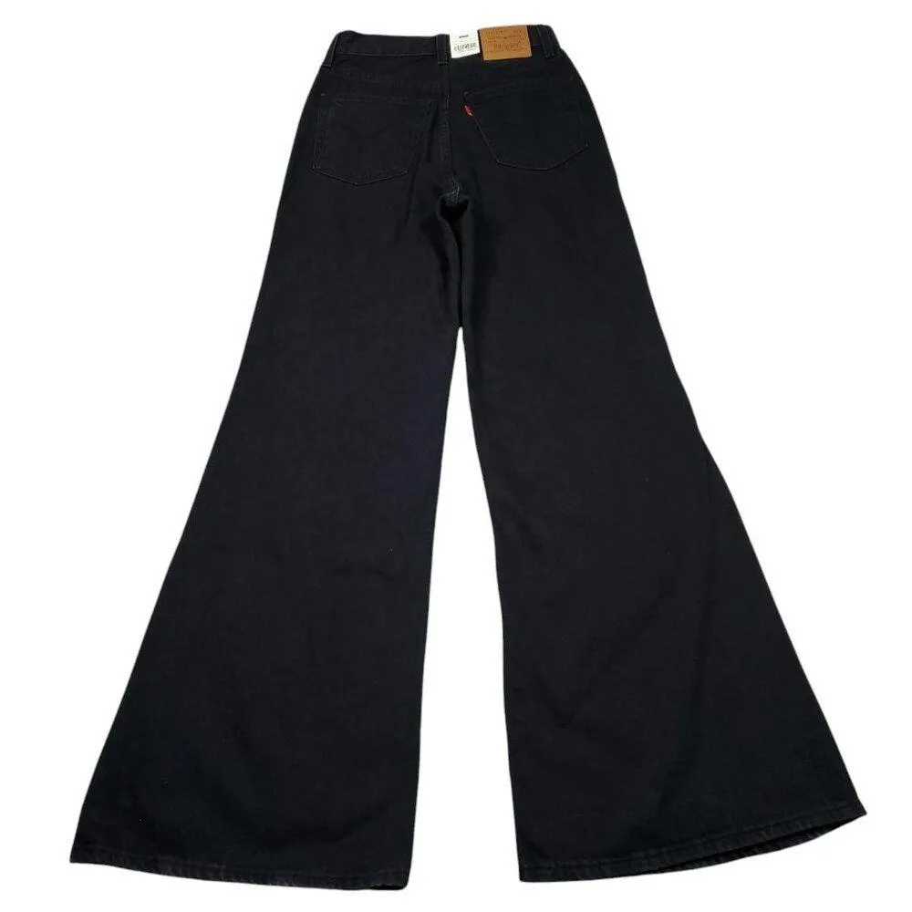Levi's Premium High Loose Flare Jeans Black Revolve Size 26 x 32 Trainwreck - Image 3
