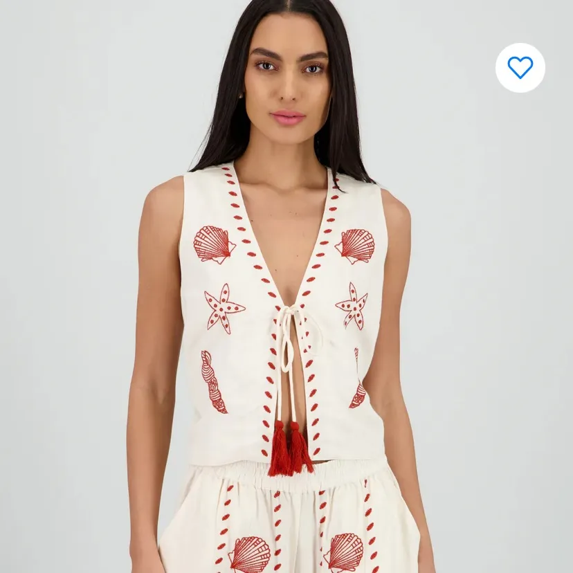 Versona seashell embroidered tassel vest linen XXL CREAM RED fall casual boho - Image 4