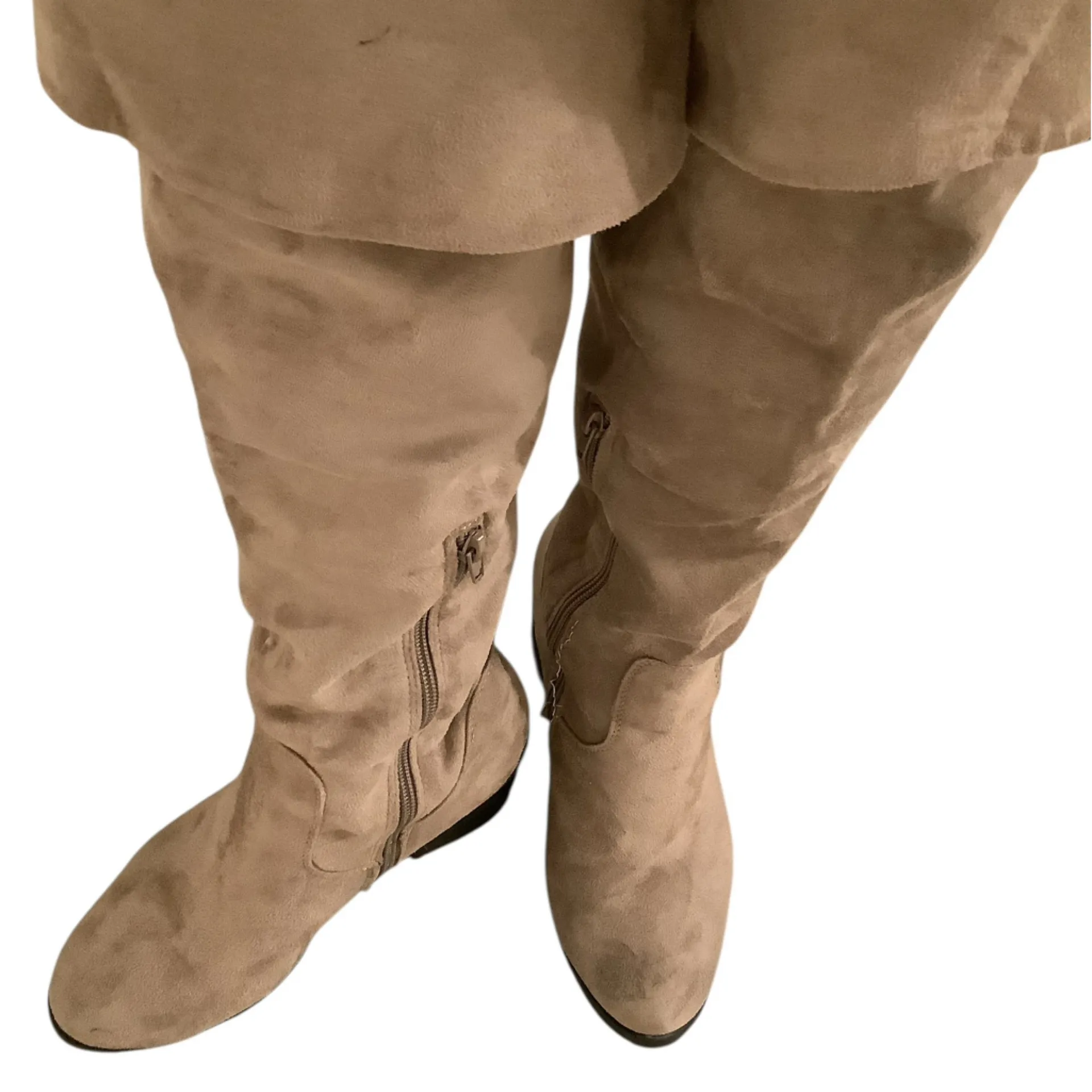 BAMBOO Over the Knee or Below the Knee Taupe Tan Faux Suede Boots. - Image 9